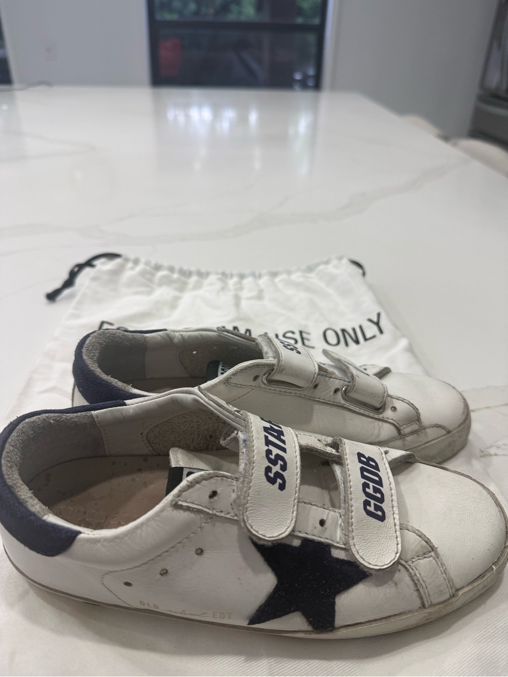 Golden Goose Kids White Leather Sneakers with Navy Star